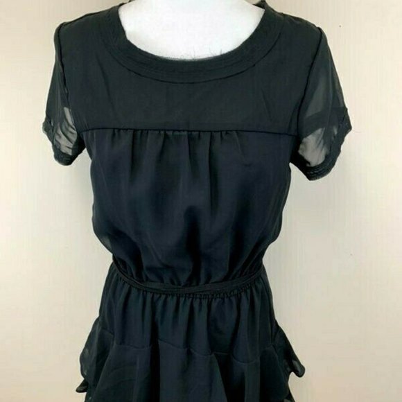 Converse One Star S Semi Sheer Black Tie Waist Tiered Ruffle Dress - Picture 1 of 9